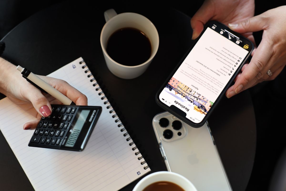 miniräknare mobil kaffekopppar och block