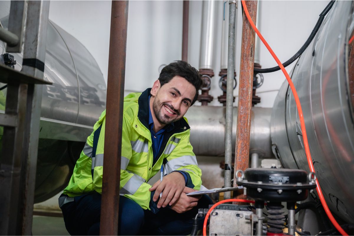 glad teknisk förvaltare som gör kontroll av system